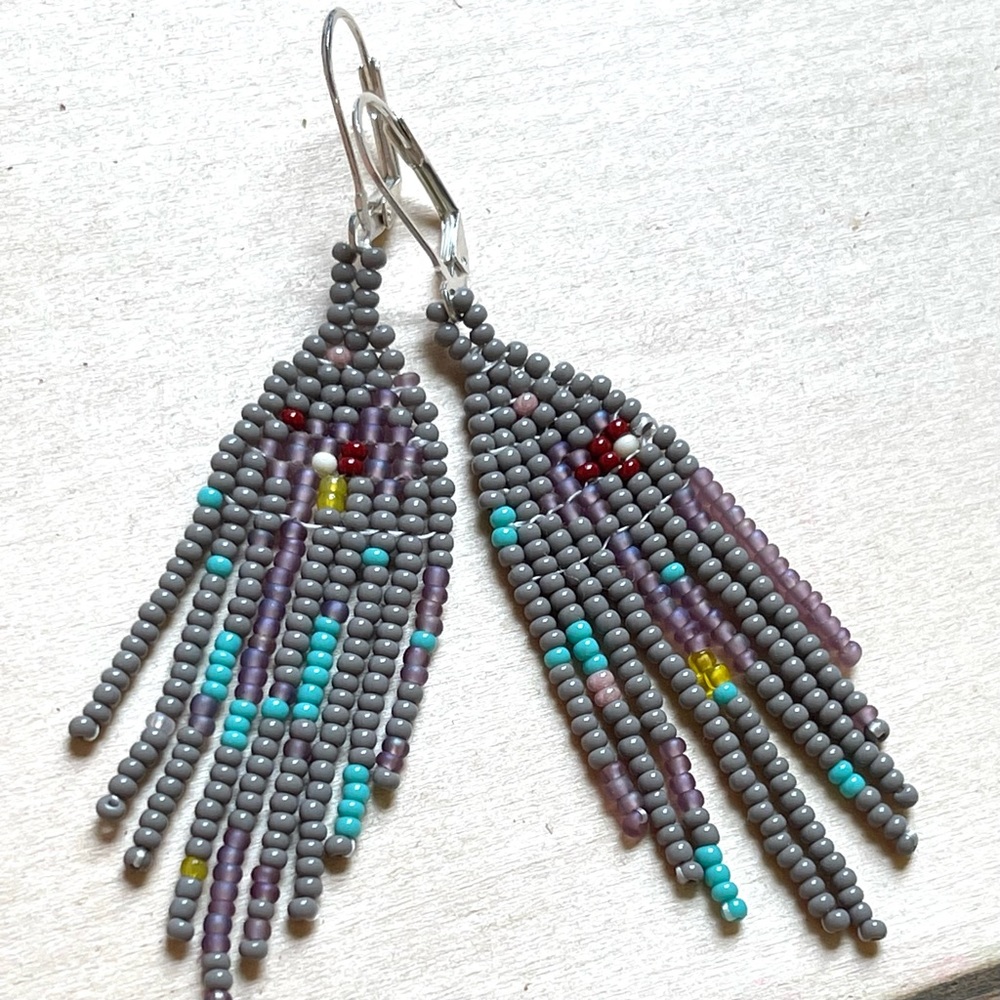 HANDMADE GLASS EARRINGS | Mini Kosmogonian Handwoven Earrings in Slate